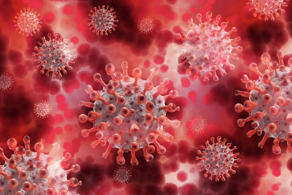 Illustration of microscopic view of several Coronavirus virion